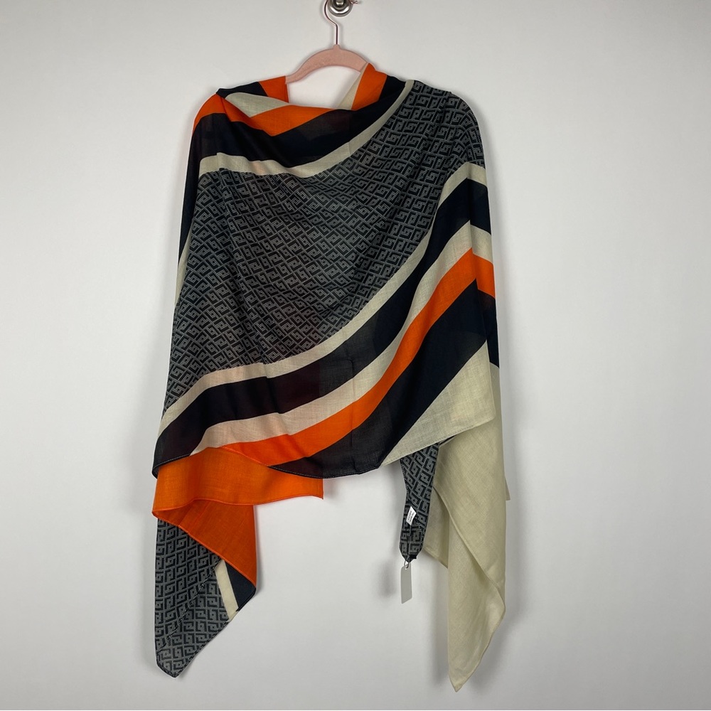 NEW Orange Black Cream Geometric Art Deco Printed Fashion Scarf - Picture 10 of 13